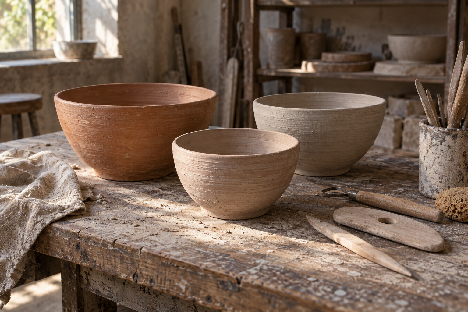 Handmade-looking ceramic study